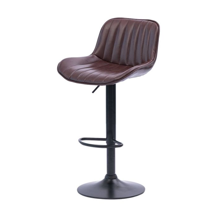 2pc Urban Style Frank Bar Stool Set Gas Lift Chair Black Metal Brown PU