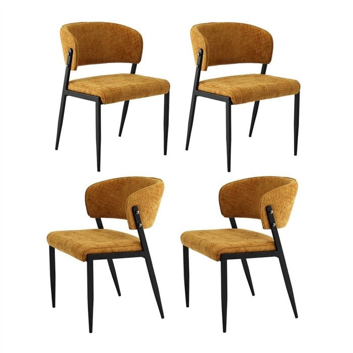 Artiss Dining Chairs Set Of 4 Linen Fabric Soft Upholstered Chairs Mustard