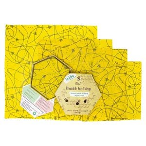 4pc Buzzee Organic Reusable Beeswax Wraps Washable Food Covers Busy Bees