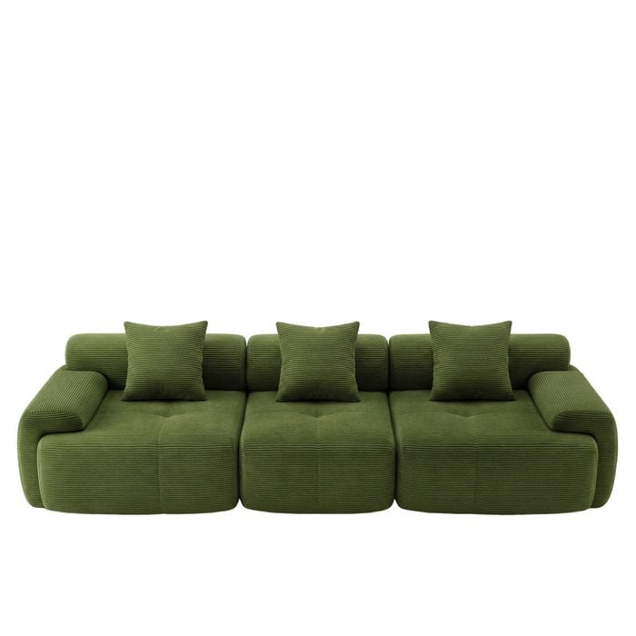Advwin 282cm 3 Seater Sofa Corduroy Modular Foam Cloud Couch Lounge Compressed Sofa No Assembly Green
