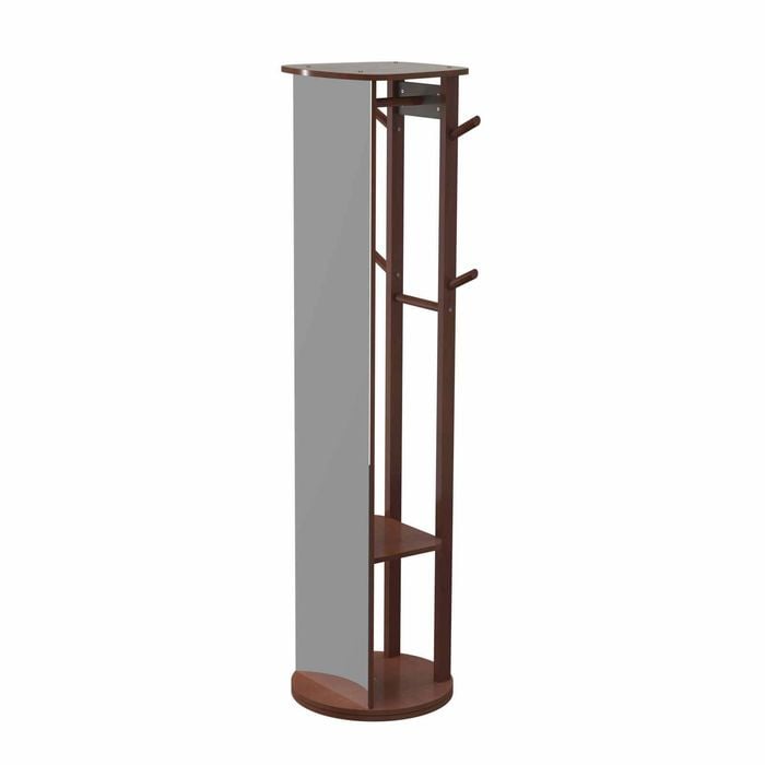 Costway 3in1 Full Length Mirror Swivel Coat Rack Wood Shelf Walnut