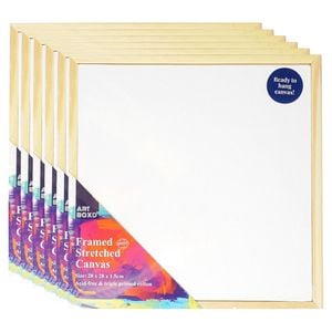 6x Art Boxd 28cm Square Stretch Canvas 280gsm Art Painting W/ Wooden Frame Ntrl