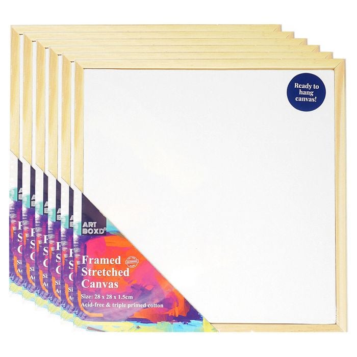 6x Art Boxd 28cm Square Stretch Canvas 280gsm Art Painting W/ Wooden Frame Ntrl