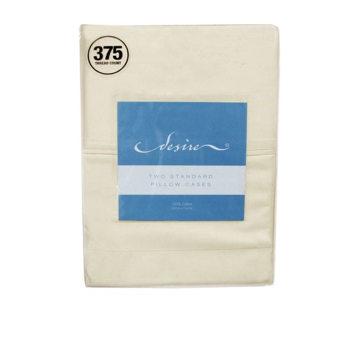Bloomington 375TC Pair of 100% Cotton Premium Quality Standard Pillowcases Cream