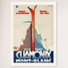 Galrie Chamonix Mont Blanc France Vintage Ski Poster for Summer and Winter Sports Art, White Frame, 50 x 70cm (20 x 28inch)