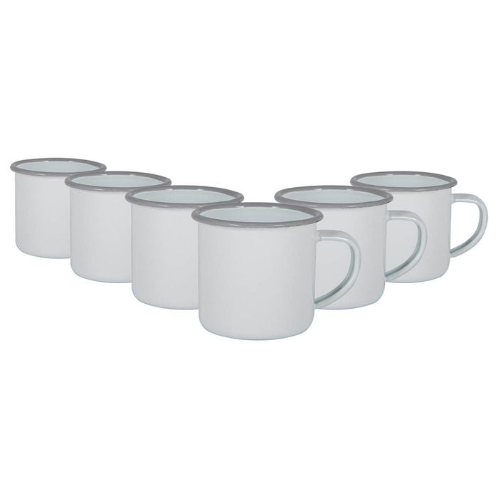 Argon Tableware 130ml Enamel Espresso Cups - Grey - Set Of 6 Metal Drinking Mugs Teacup Coffee Mug Set Hot, Cold Drinks Cups