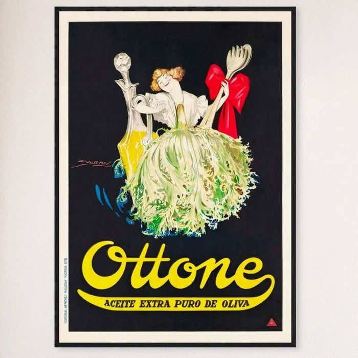 Galrie Ottone Extra Pure Olive Oil Vintage Kitchen Wall Art Poster for Home Decor, Black Frame, A3 30 x 42cm (12 x 16inch)