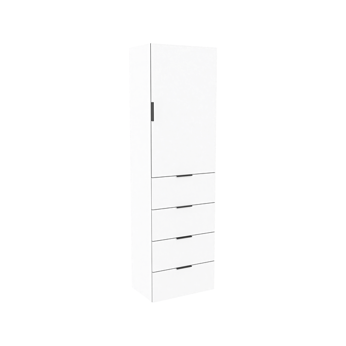 Lugna 2048 x 600 x 380mm White 3 Shelf 4 Drawer Right Hinged Door Storage Cabinet