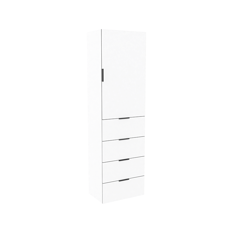 Lugna 2048 x 600 x 380mm White 3 Shelf 4 Drawers Right Hinged Door Storage Cabinet