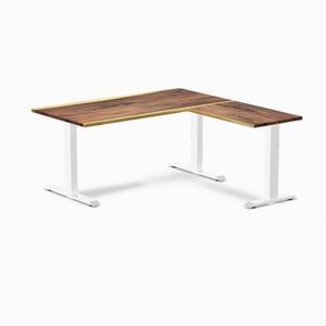 Desky Fixed Height Saman Hardwood L-shape Office Desk 1500x1550mm White Frame