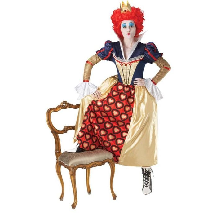 Disney Queen of Hearts Halloween Costume for Adults with Satin Dress and Tiara Headpiece - Multi Colour, Small