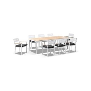 Outdoor Tuscany 8 With Capri Chairs With Teak Arm Rests - White