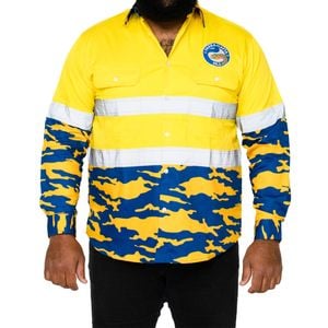NRL Eels 'Camo' Hi-Vis L/S Cotton Drill Shirt - Medium