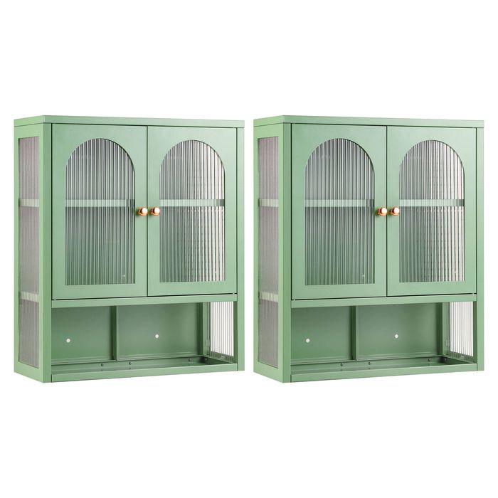 Artiss Buffet Cabinet Sideboards X2 Wall Mounted Fluted Green