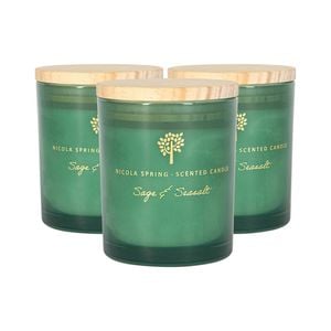 Soy Wax Scented Candles - 130g - Sage & Seasalt Pack of 3 Herbal Spa Scent Glass Jars Long Burn Aromatherapy Candle