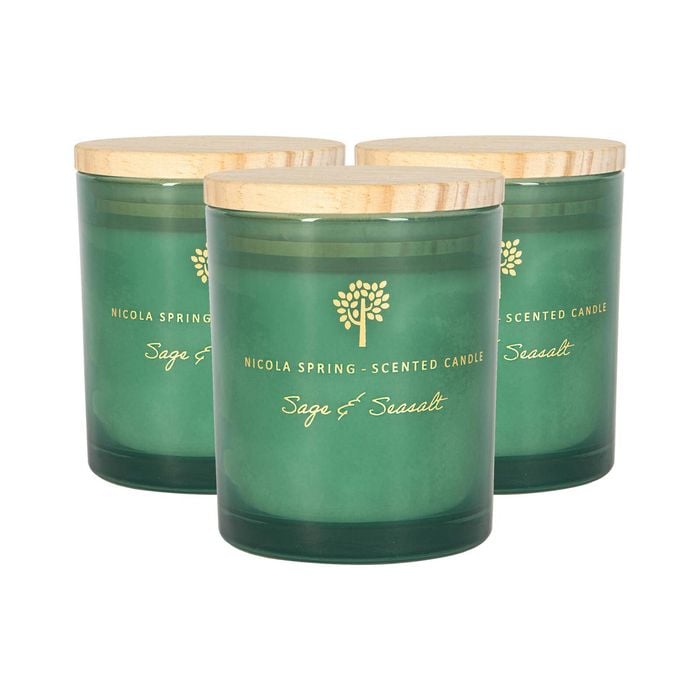 Nicola Spring Soy Wax Scented Candles 130g - Sage & Seasalt Pack Of 3 Herbal Spa Scent Glass Jars Long Burn Aromatherapy Candle