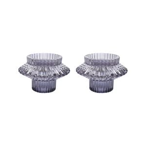 2PK Glass 8cm Double Sided Pillar/Taper Candle Holder - Grape