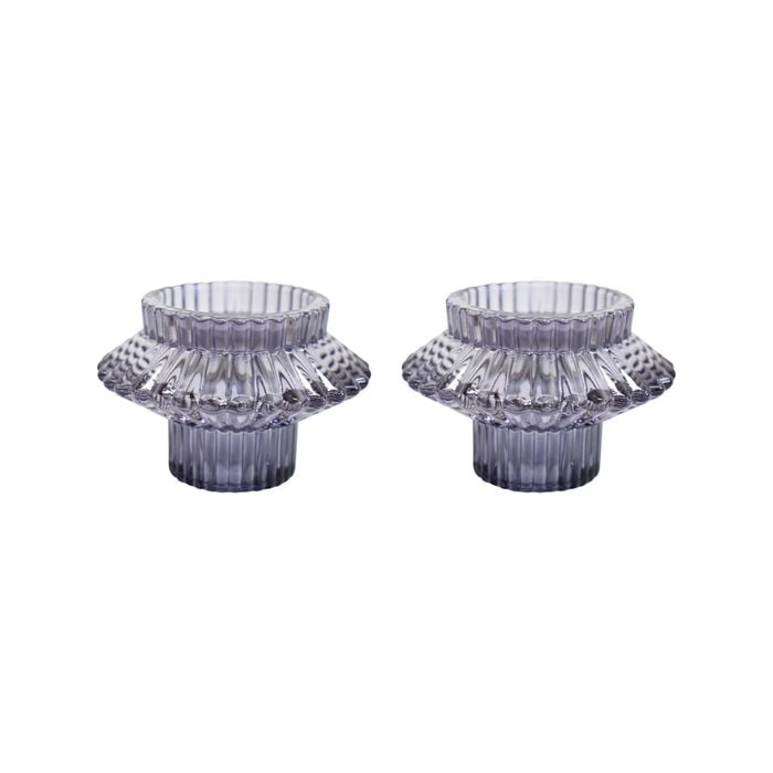 2PK Glass 8cm Double Sided Pillar/Taper Candle Holder - Grape
