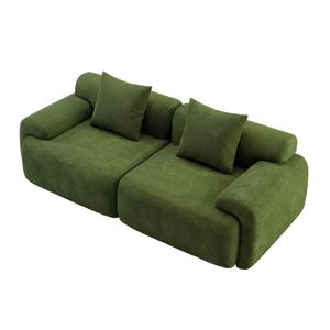 Ufurniture 210cm 2 Seater Sofa Corduroy Modular Compressed Loveseat Couch W/ Large Armrest & Cushion No Assembly Green