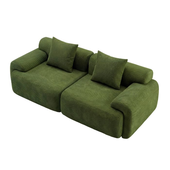 Ufurniture 210cm 2 Seater Sofa Corduroy Modular Compressed Loveseat Couch W/ Large Armrest & Cushion No Assembly Green