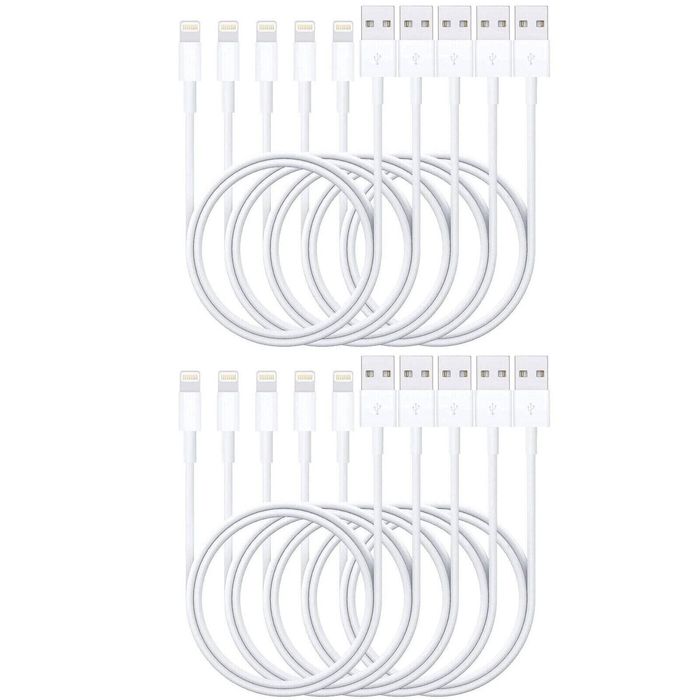 iWill 10 Pack 1m Data Transfer Charger Charging USB Cable Cord for Apple iPhone iPad iPod Bulk White TPE