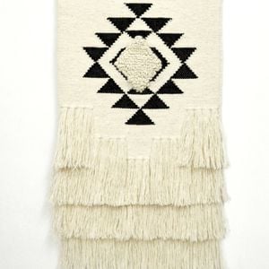 Artisan Decor Handwoven Woolen Wall Hanging - Ad007 - Ivory/black - 50x90cm
