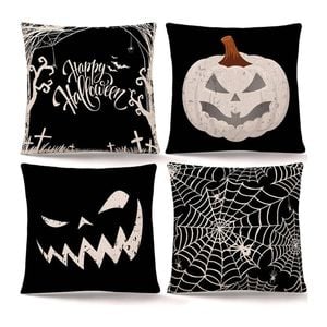 Catzon 4 Pcs Scary Throw Pillow Covers Linen Cushion Case for Decor 45X45cm