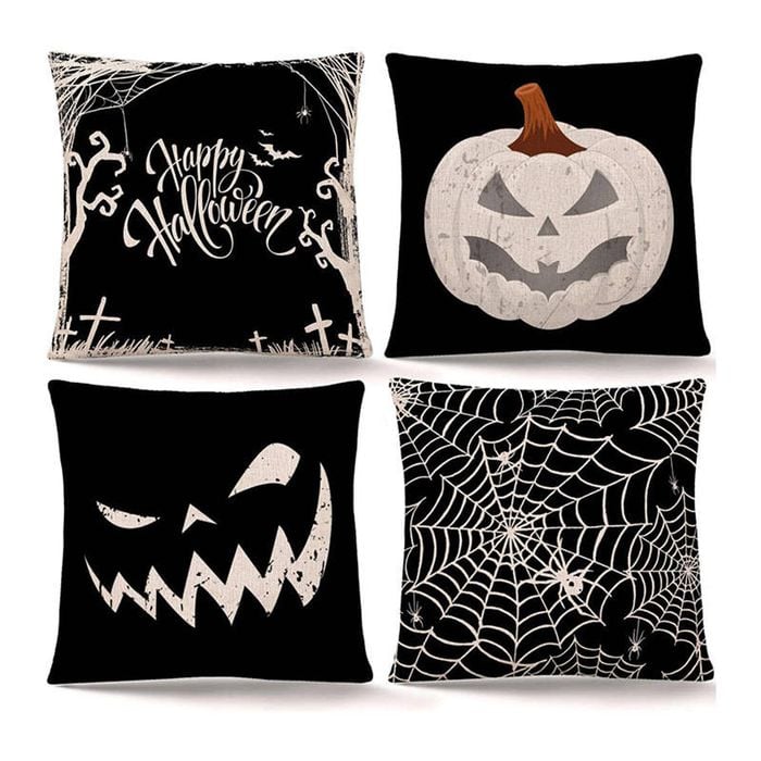 Catzon 4 Pcs Scary Throw Pillow Covers Linen Cushion Case for Decor 45X45cm