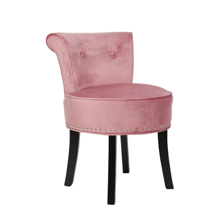 P&P Pink Velvet Vanity Chair With Tufted Back & Nailhead Trim – Upholstered Dressing Stool