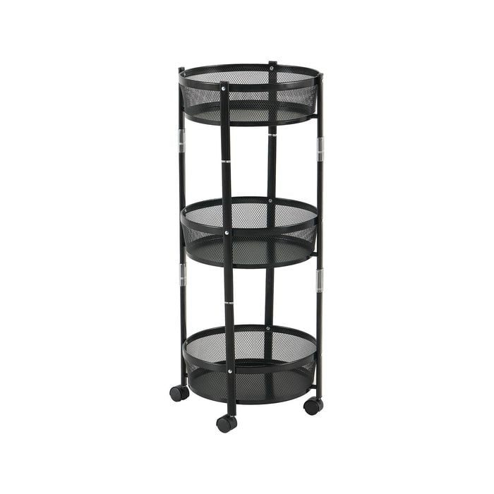 HOMFURN 3 Tier Foldable Rolling Cart Metal Utility Trolley Wheels No Assembly Storage