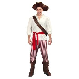Adult Pirate Lad Halloween Costume Caribbean Top Sash Pants Book Week Dress Up L/XL 175-185cm Height