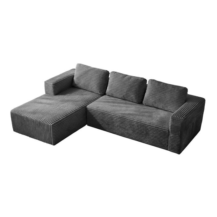 Oikiture Modular L Shape Compressed Sofa Couch Chaise Lounge Grey