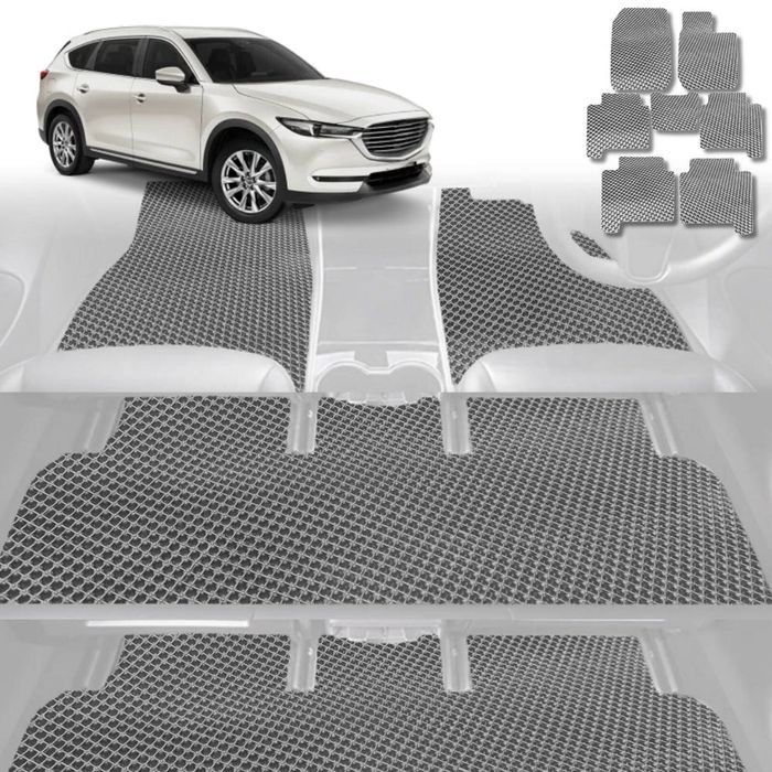 6D Diamond Car Floor Mats for Mazda CX-8 2018-Current-Ultimate Set-Grey-Outback GT