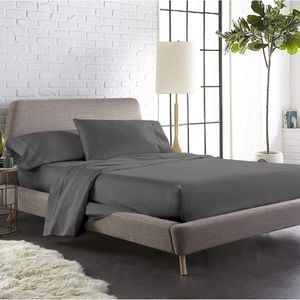 Luxor Single Grey Color 1000TC 100% Cotton Fittd Sheet Flat Sheet Pillowcase Set