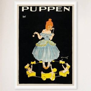 Galrie Charming Vintage Puppen Dolls Advertising Poster for Home Decor, White Frame, 70 x 100cm (28 x 40inch)
