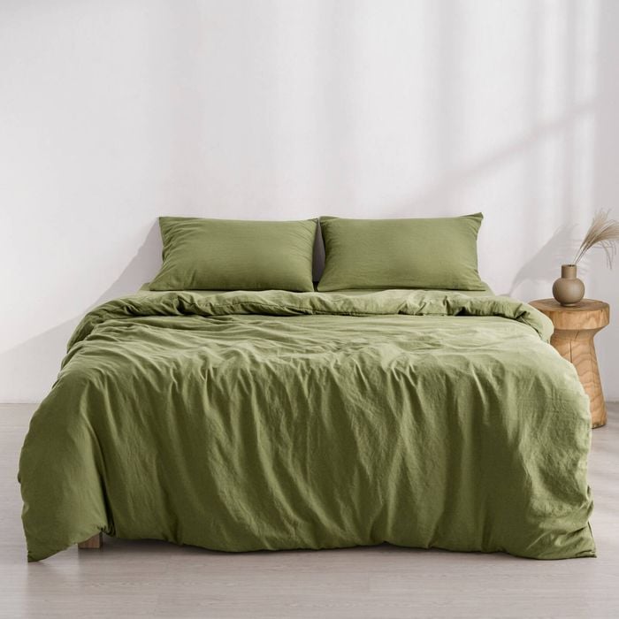 Dreamaker Superfine Washed Microfibre Quilt Cover Set Olive Super King Bed