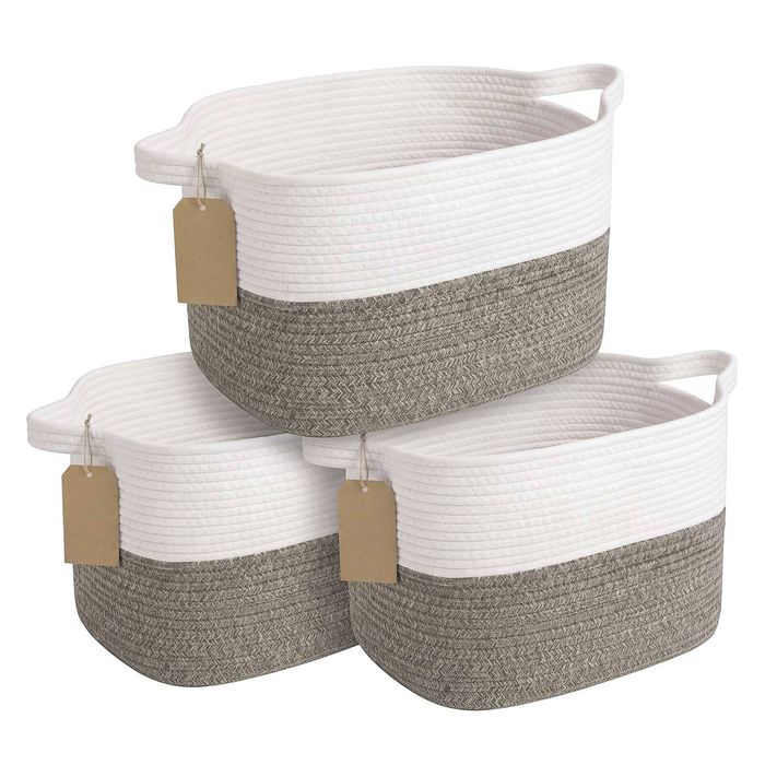 Levede Storage Baskets Laundry Bins 3Pcs Foldable with Handles Cotton Rope Brown