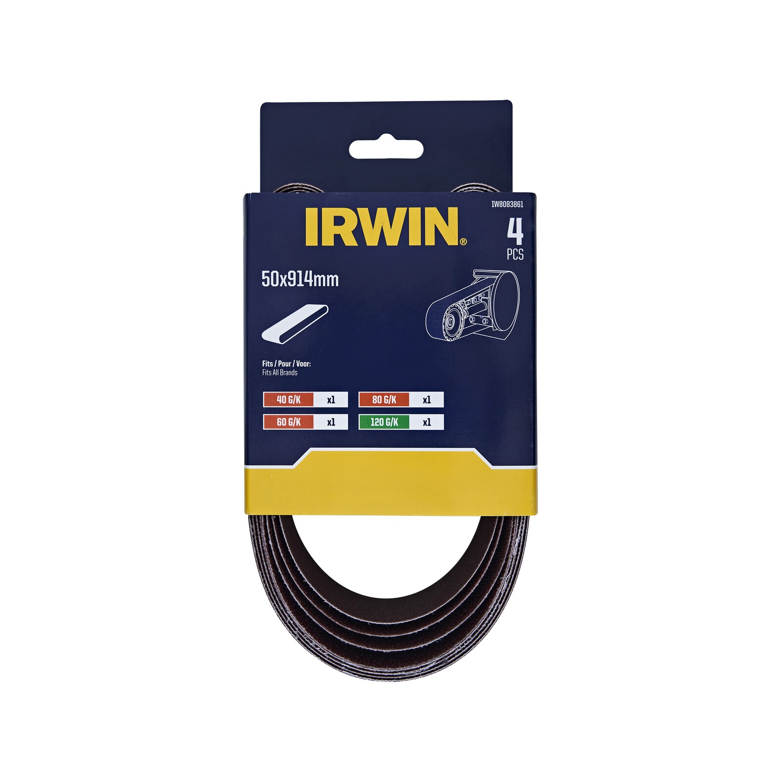IRWIN 50 x 914mm Mix Grit Sanding Belts 4 Pack Bunnings New Zealand