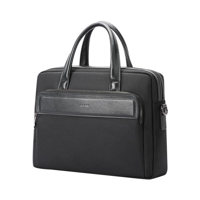 BOPAI Luxury Business Shoulder Bag Leather Briefcase 14 Inch Laptop HandBag Black
