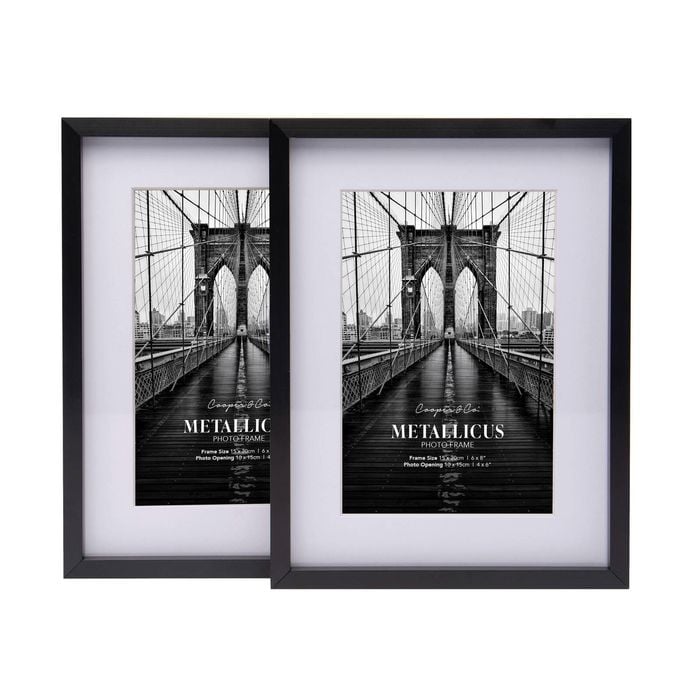 Cooper & Co. 6 x 8inch Mat to 4 x 6inch Set of 2 Black Premium Metallicus Metal Photo Frames