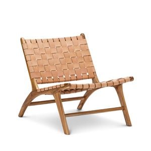 Lazie Teak & Natural Tan Leather Strapping Lounge Chair