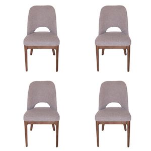 SK Designer Living | Pack of 4 | Maribel Upholstered Boucle Dining Chair | Walnut Legs - Grey Bouclé