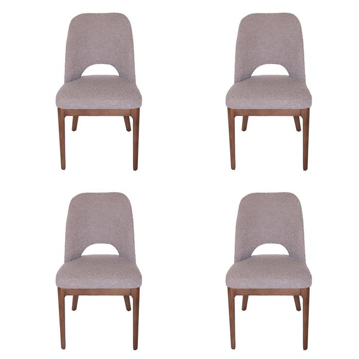 SK Designer Living | Pack of 4 | Maribel Upholstered Boucle Dining Chair | Walnut Legs - Grey Bouclé