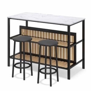 Costway 3pc Dining Table Chairs Set Kitchen Island 2 Bar Stool Shelf