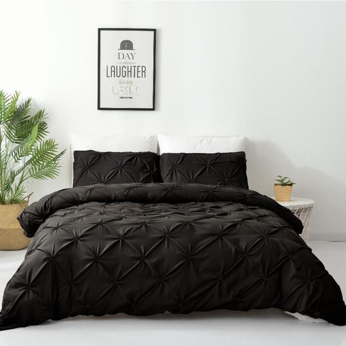 Dreamfields Queen Black Diamond Embroidery Pintuck Quilt/Doona/Duvet Cover Set