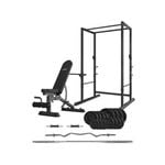 LSG GBH-300 Power Rack + GBN-006 14-Level FID Exercise Bench + 90kg Weight Set Package