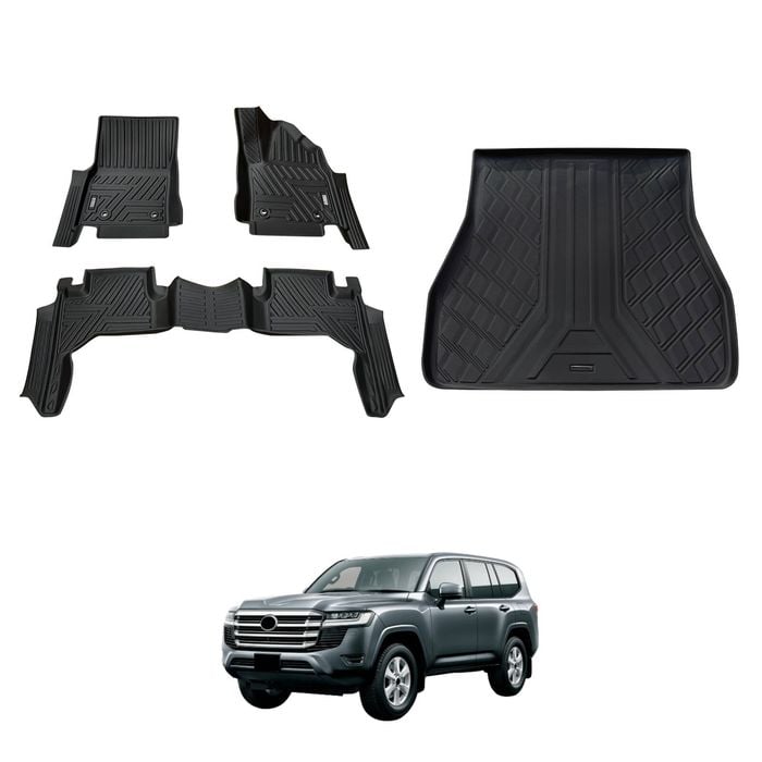 AUSGO Floor Mats & Boot Liner Set For Toyota Land Cruiser Landcruiser 300 LC300 5-seat 2021-2025 Car Floor Liners Cargo Mat