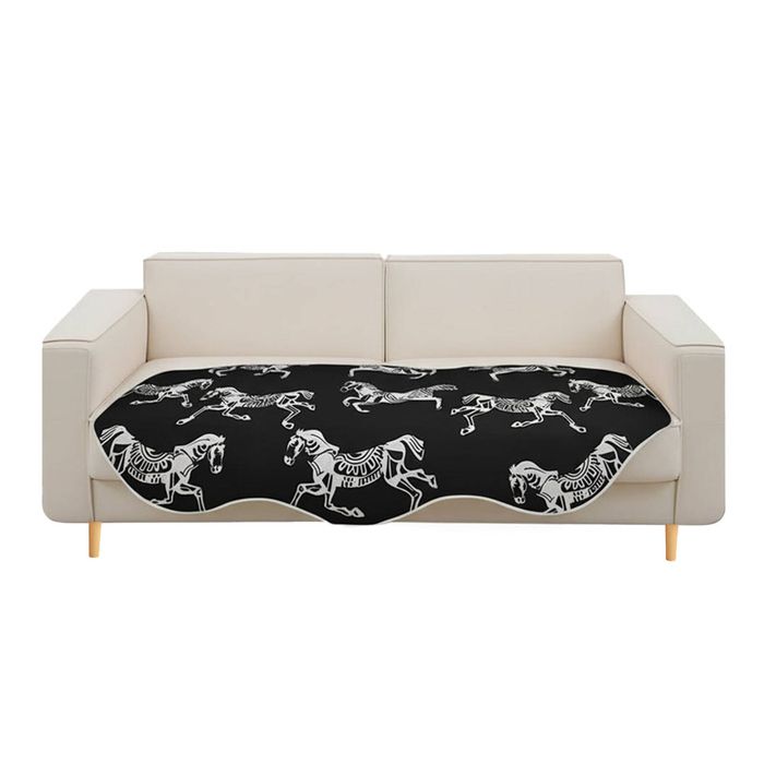 SOGA Sofa Cover Throw Blanket Black Horse Print 4-Seater 90 x 260cm