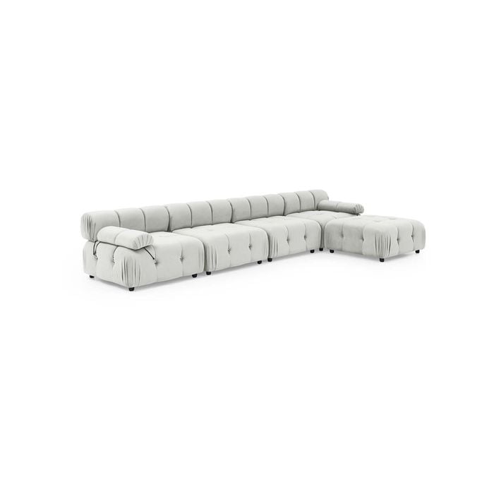 Foret 5 Seater Sofa Modular Arm Ottoman Tufted Velvet Lounge Couch Chaise Beige