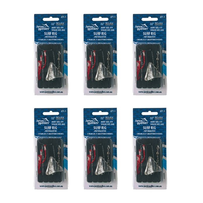 6x Jarvis Walker Paternoster Surf Rig with 84g Star Sinker Size 4/0